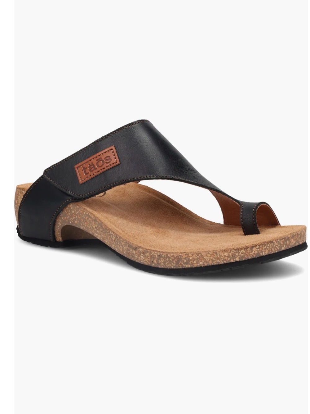 Taos Trulie Black Leather Comfort Toe Loop Sandals 9-9.5 Casual Summer - Picture 2 of 8